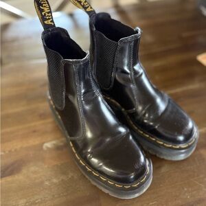 Dr. Martens Black Leather Chelsea Platform Boots with Yellow Stitching